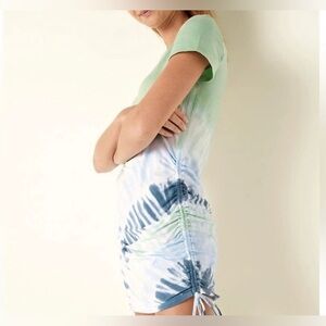 PINK Victoria's Secret Light Green Blue Tie Dye Ruched Tee Dress